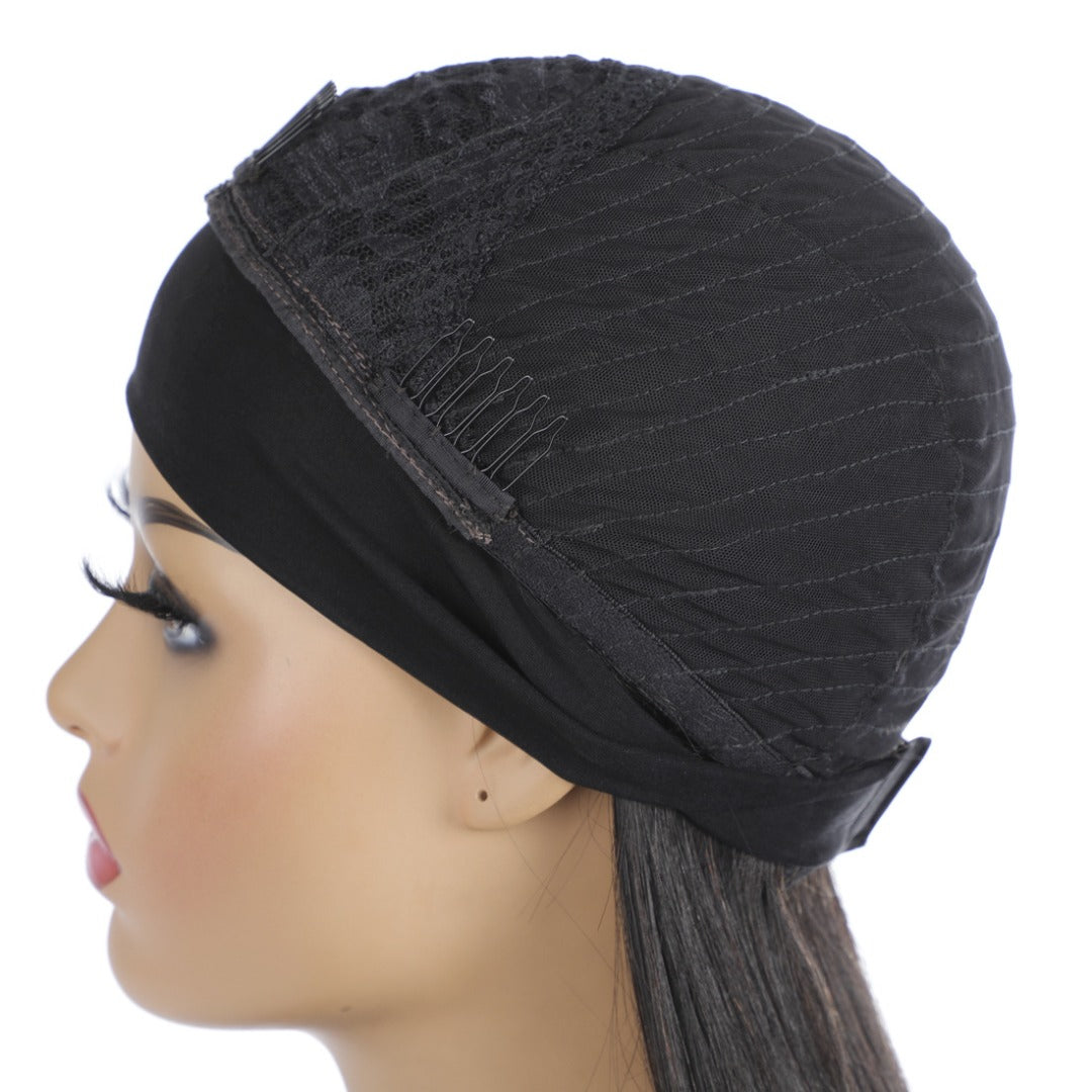 Cerise Alfie straight human hair headband wig with scarf, easy to wear, no glue, designed for women in bath and beauty style.