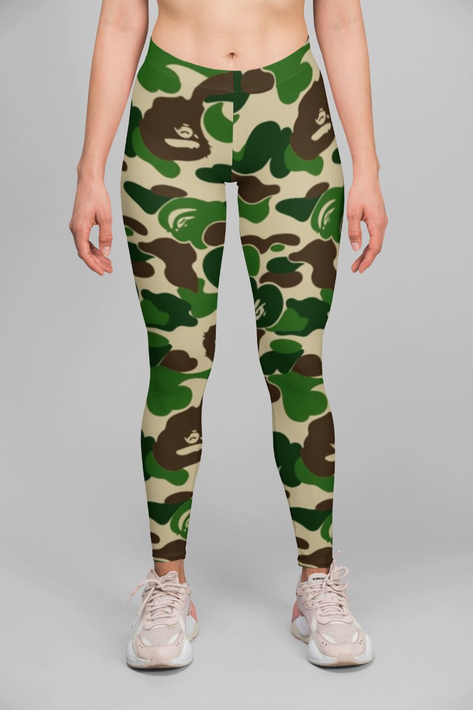 Sky Felix army camo leggings with a fitted design, featuring a green and brown camouflage pattern, displayed on a white background.
