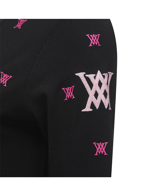 Women’s black monogram logo pullover sweater by Amethyst Lucy, featuring a classic round neckline and cozy knit fabric.