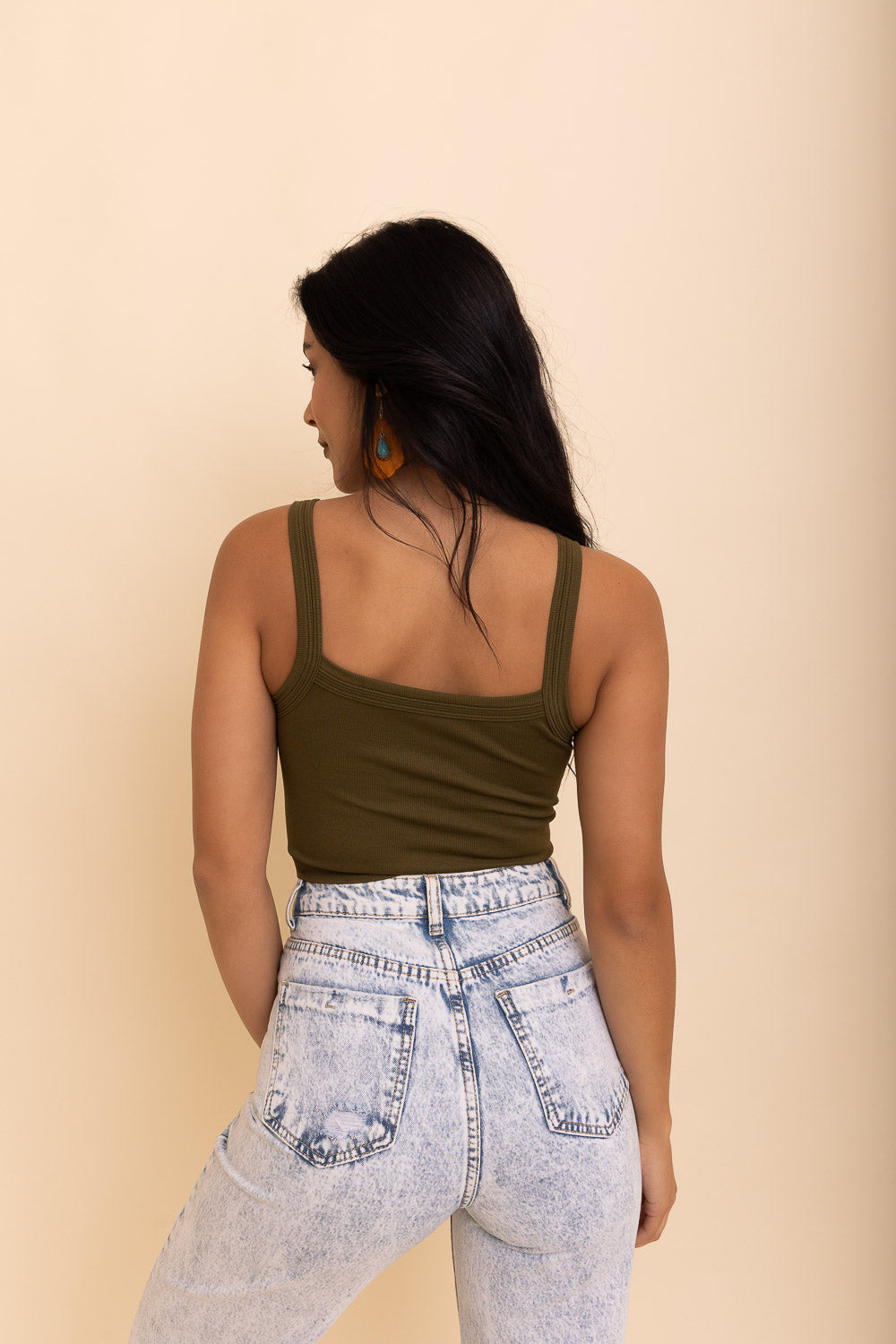 Seamless brami top from Periwinkle Aether in moss green, featuring a sleek, fitted design perfect for layering or everyday wear.
