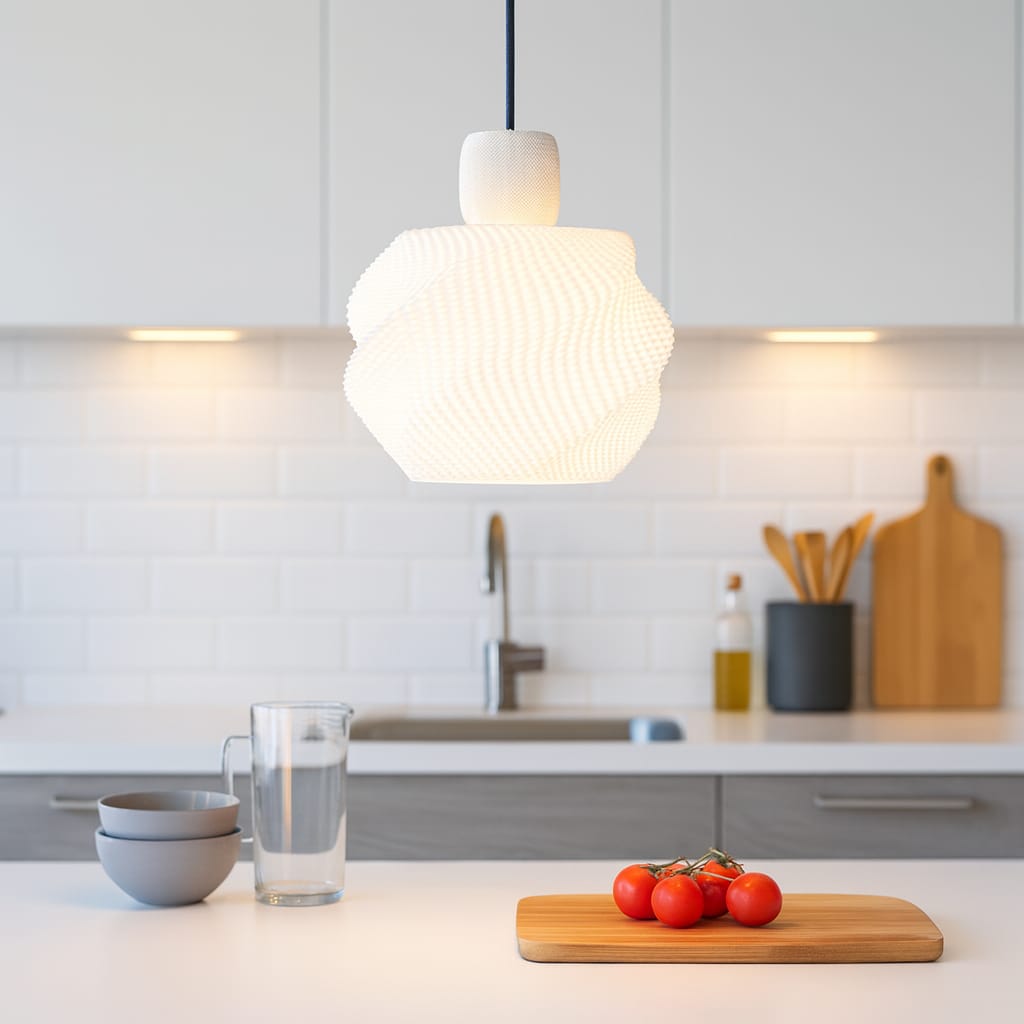 Azure Pontus Zenith Glow pendant lamp hanging with a sleek modern design, featuring a luminous glow for stylish lighting.