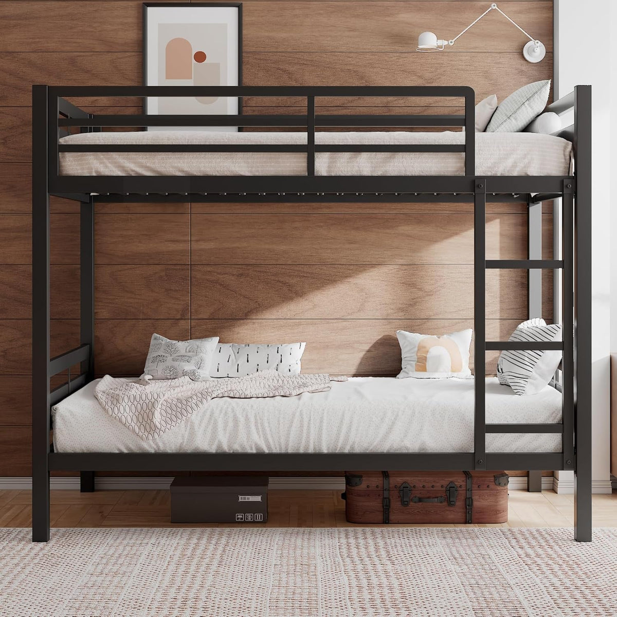Twin Over Twin Black Powder Coated Industrial Metal Bunk Bed