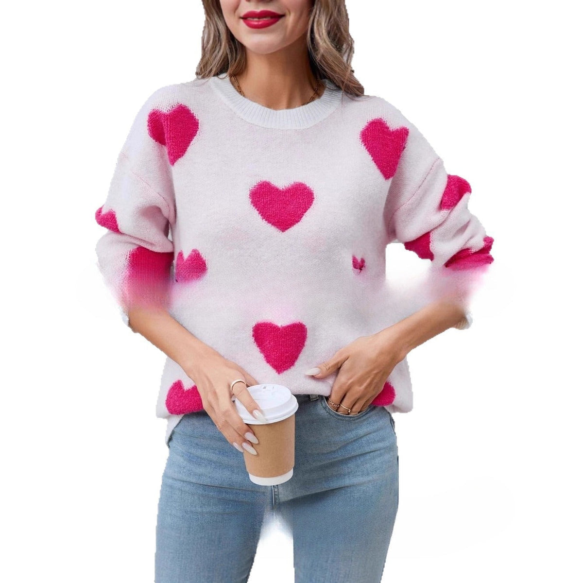 Women’s Heart Knit Pullover Sweater – S–3XL