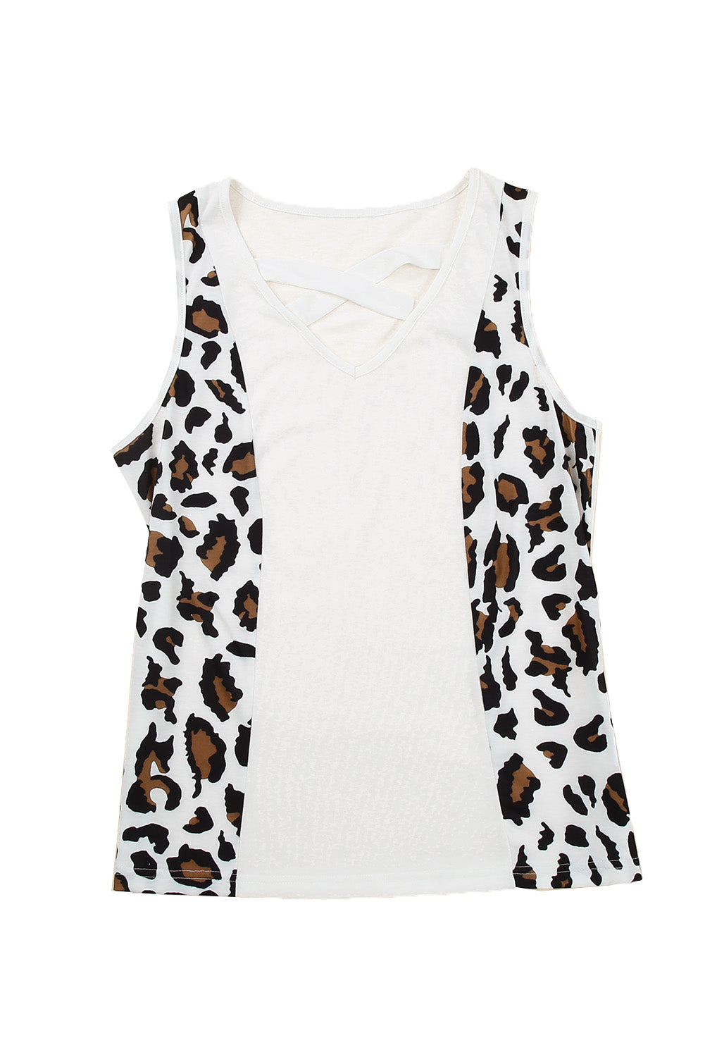 Harlequin Daisy leopard splicing tank top with crisscross design, perfect for stylish bath and beauty wear.
