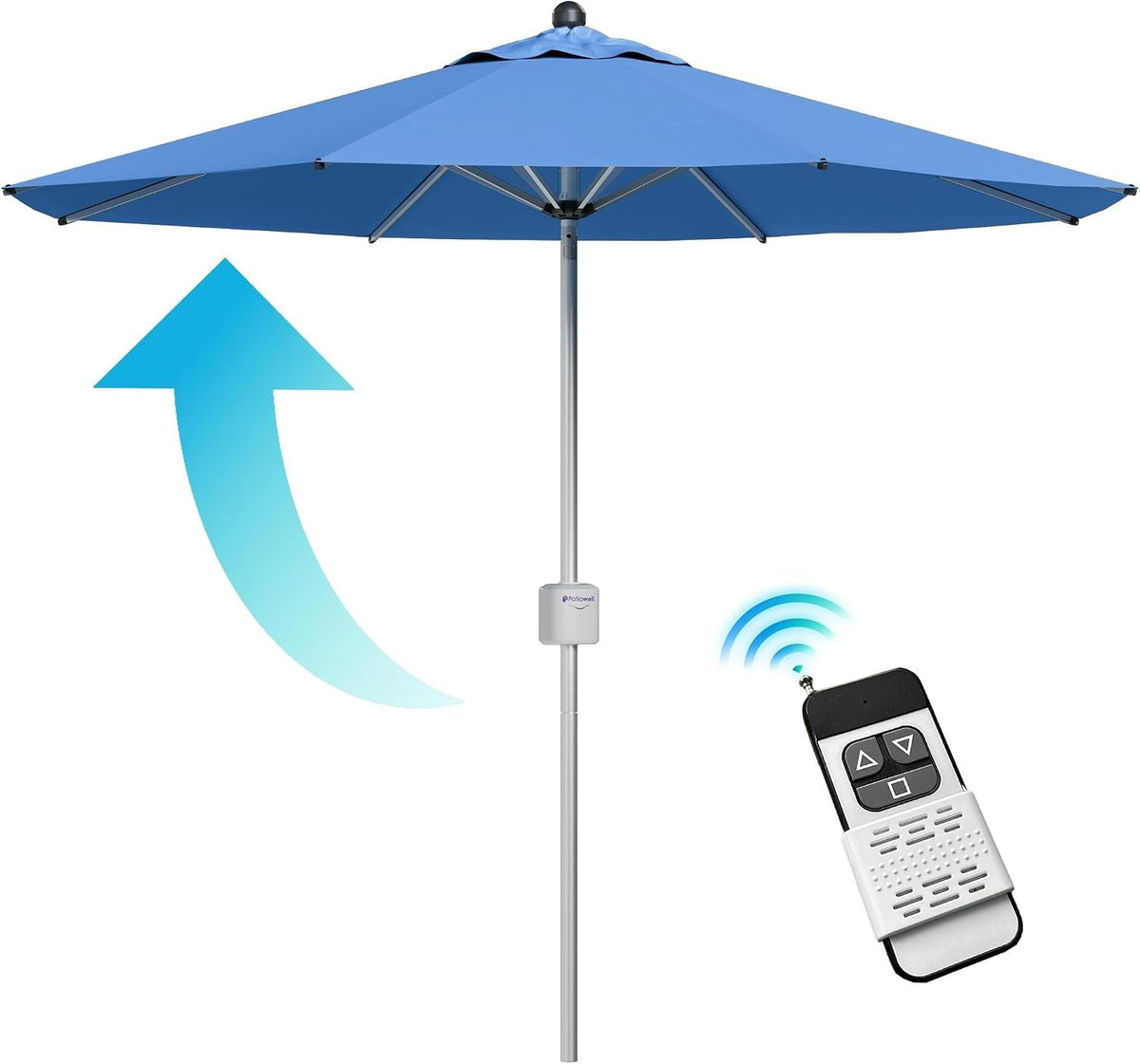 Motorized 9 Foot Blue Outdoor Patio Umbrella Control
