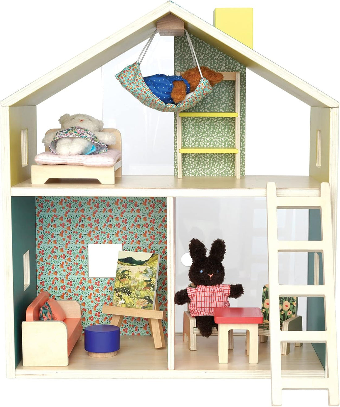 Wooden playhouse with loft for kids, Peach Maple furniture, featuring a cozy design and child-friendly features.