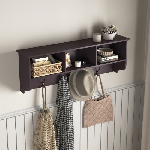 Pear Daisy espresso wall-mounted coat rack with four dual hooks, ideal for entryway or living room organization.