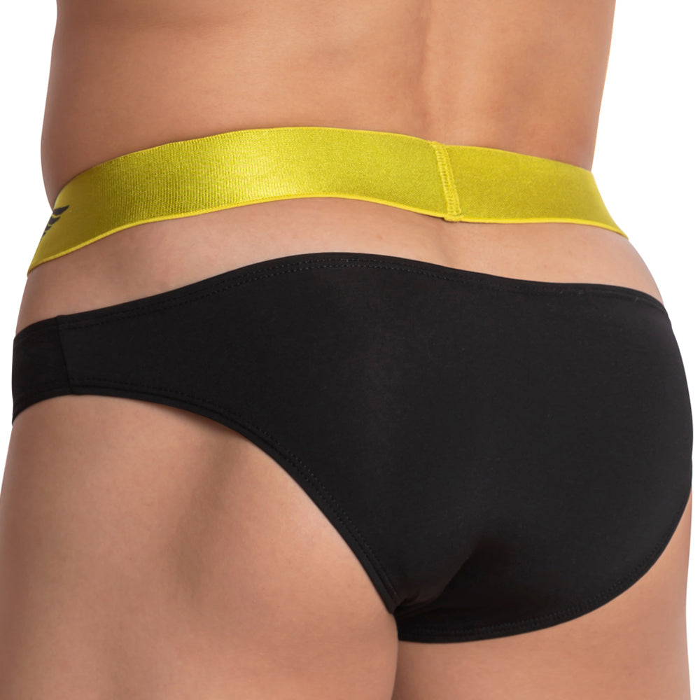 Black Agacio AGJ019 Brief underwear by Ochre Pandora, showing a close-up of the fitted waistband and smooth fabric.
