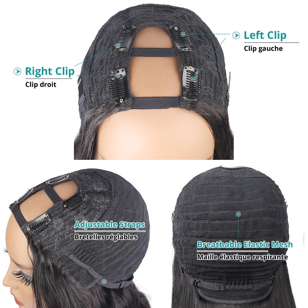 Cerise Alfie U Part Wig with kinky straight human hair, designed for Black women, showcasing natural-looking Brazilian Re style.