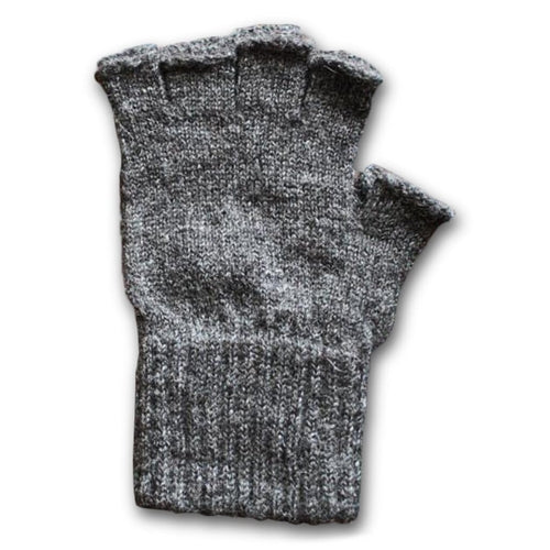 Milky Way fingerless alpaca gloves for work and play, dark grey, soft and warm activewear gloves with open fingertips.