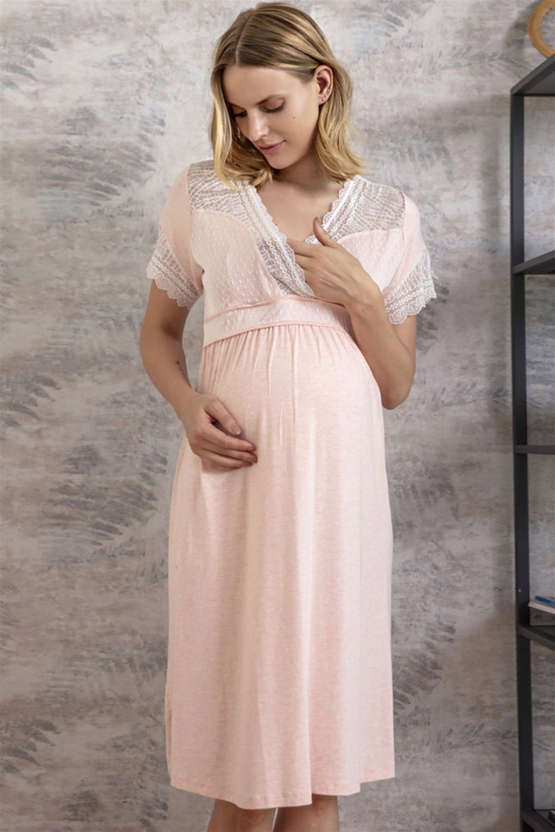 Burgundy Artemis Shopymommy 5508 Chika maternity and nursing nightgown with matching morning gown, soft fabric, and comfortable fit.