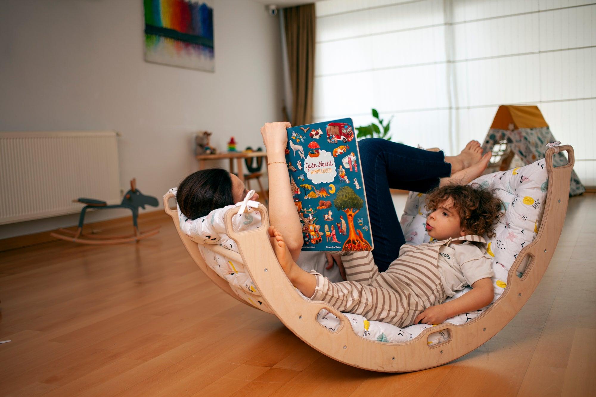 Red Oceanus climbing arch with flamingo pattern pillow, plush furniture piece for children&