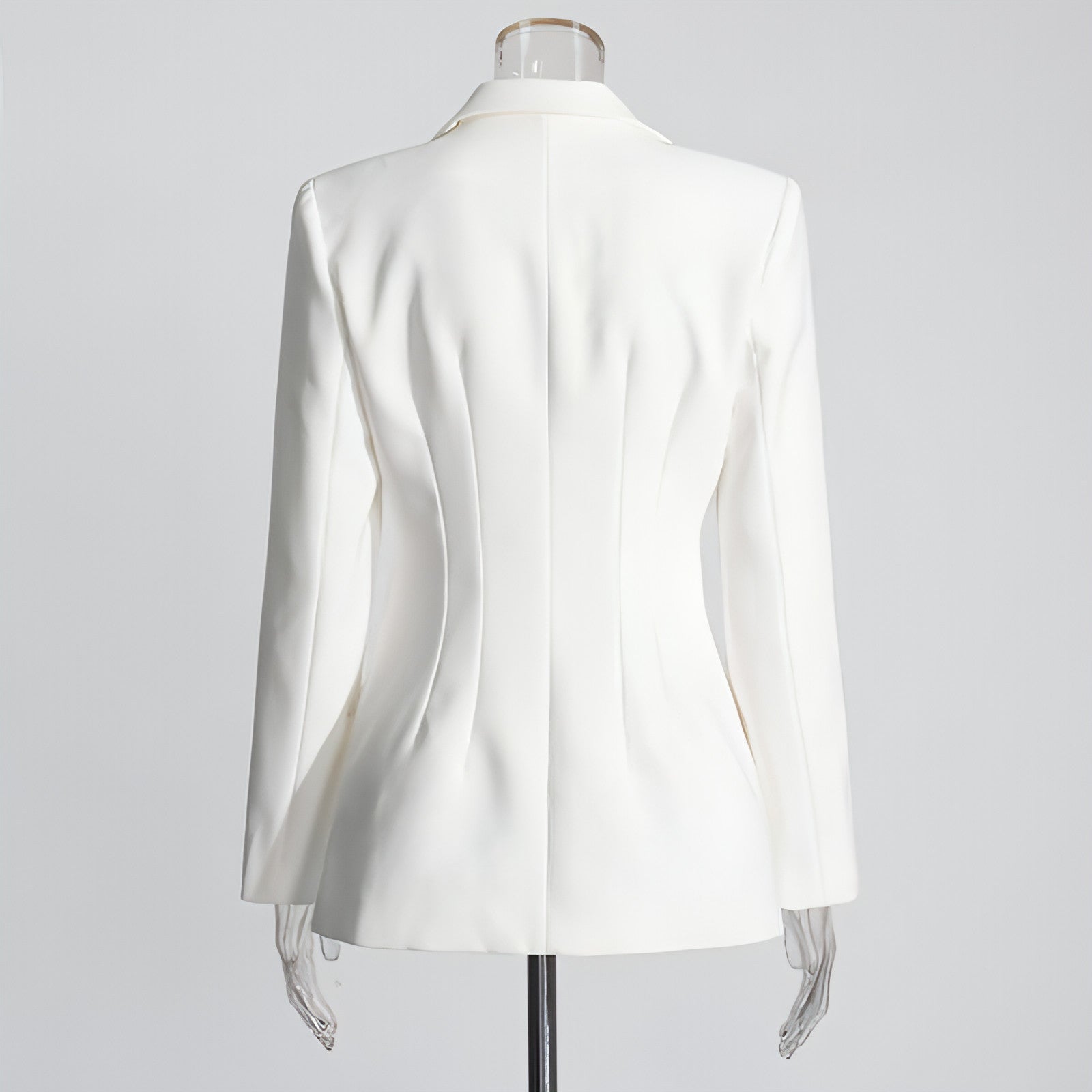 Slim fit patchwork suit jacket for women by Carmine Juneberry featuring stylish design and tailored fit, shown on a model.