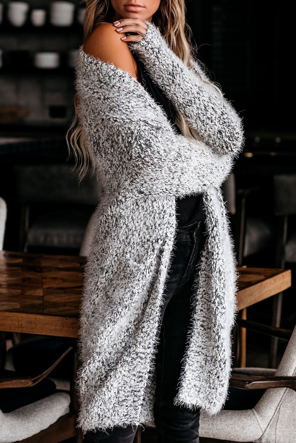 Soft pink Jade fuzzy knit cardigan with pockets, women&