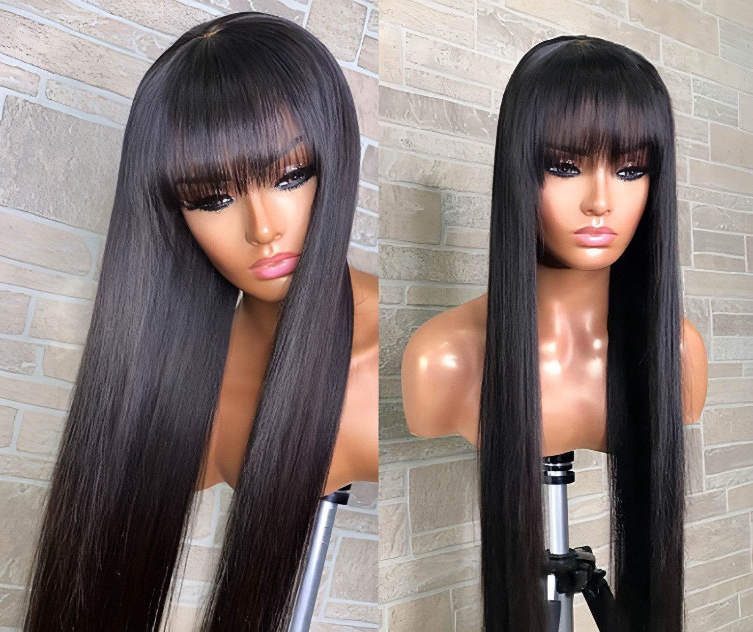 Carmine Juneberry LuxeWave wig haircare headgear with real human hair for straightening, shown in a close-up image.