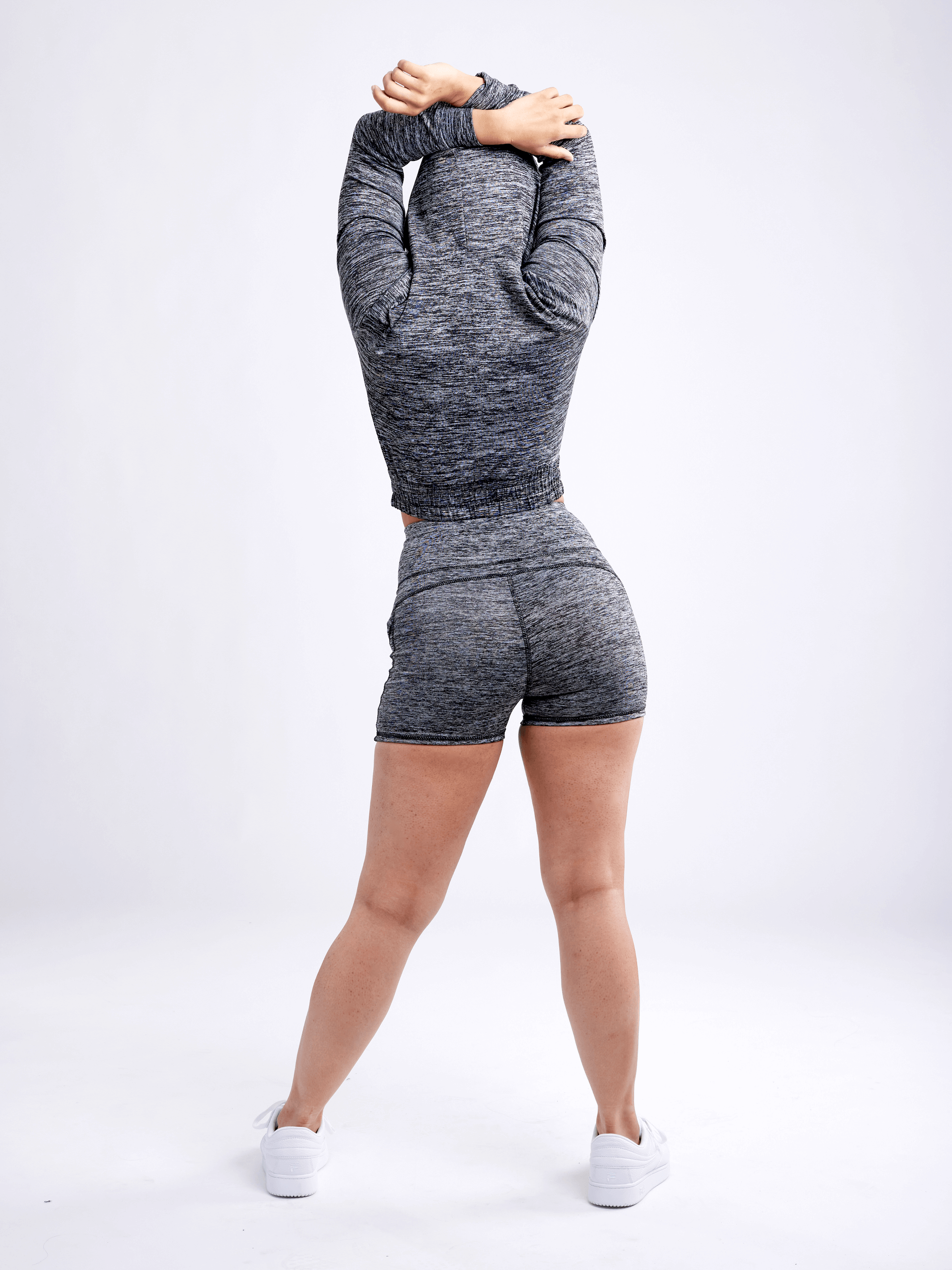 Black Lavender JupiterGear athletic zip-up crop hoodie jacket, activewear with a fitted style, shown in dark fabric with a front zipper.