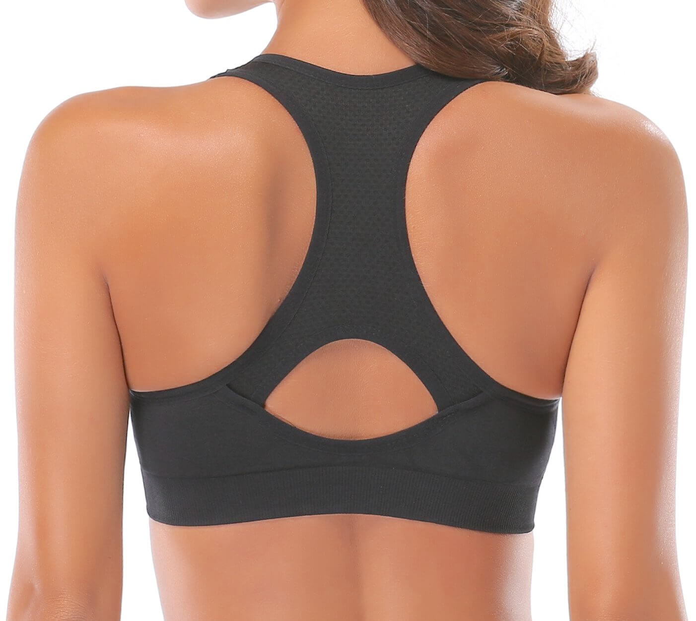 Black Lavender La Vittoria Racerback athletic sports bra with breathable fabric and supportive fit, shown on a mannequin.