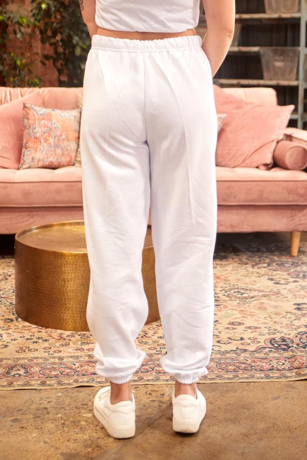White FRIENDS Bride Amigas sweatpants by Champagne Demeter, featuring fun graphic design and comfortable casual fit.