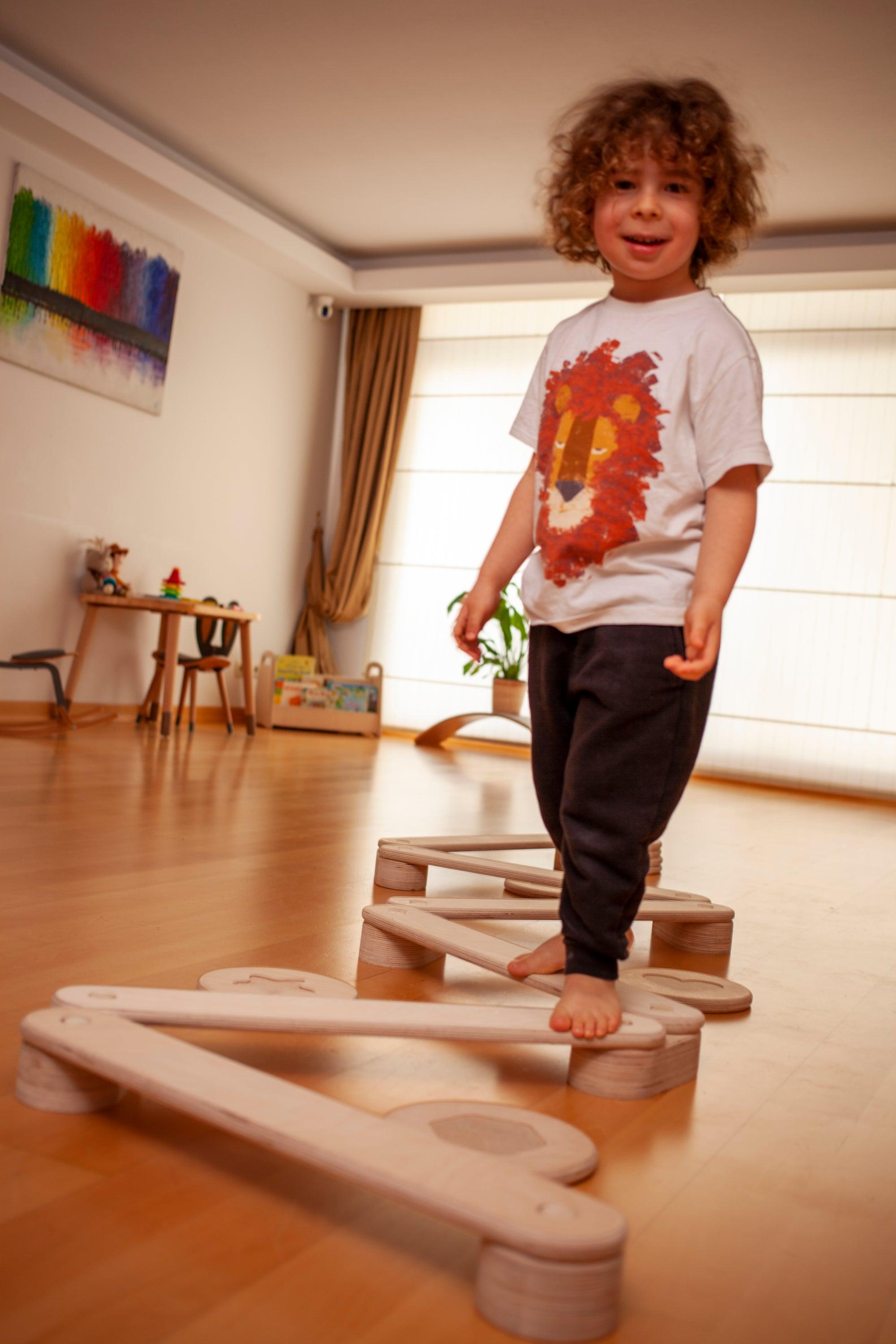 Red Oceanus Montessori balance beam and stepping stones set for children&