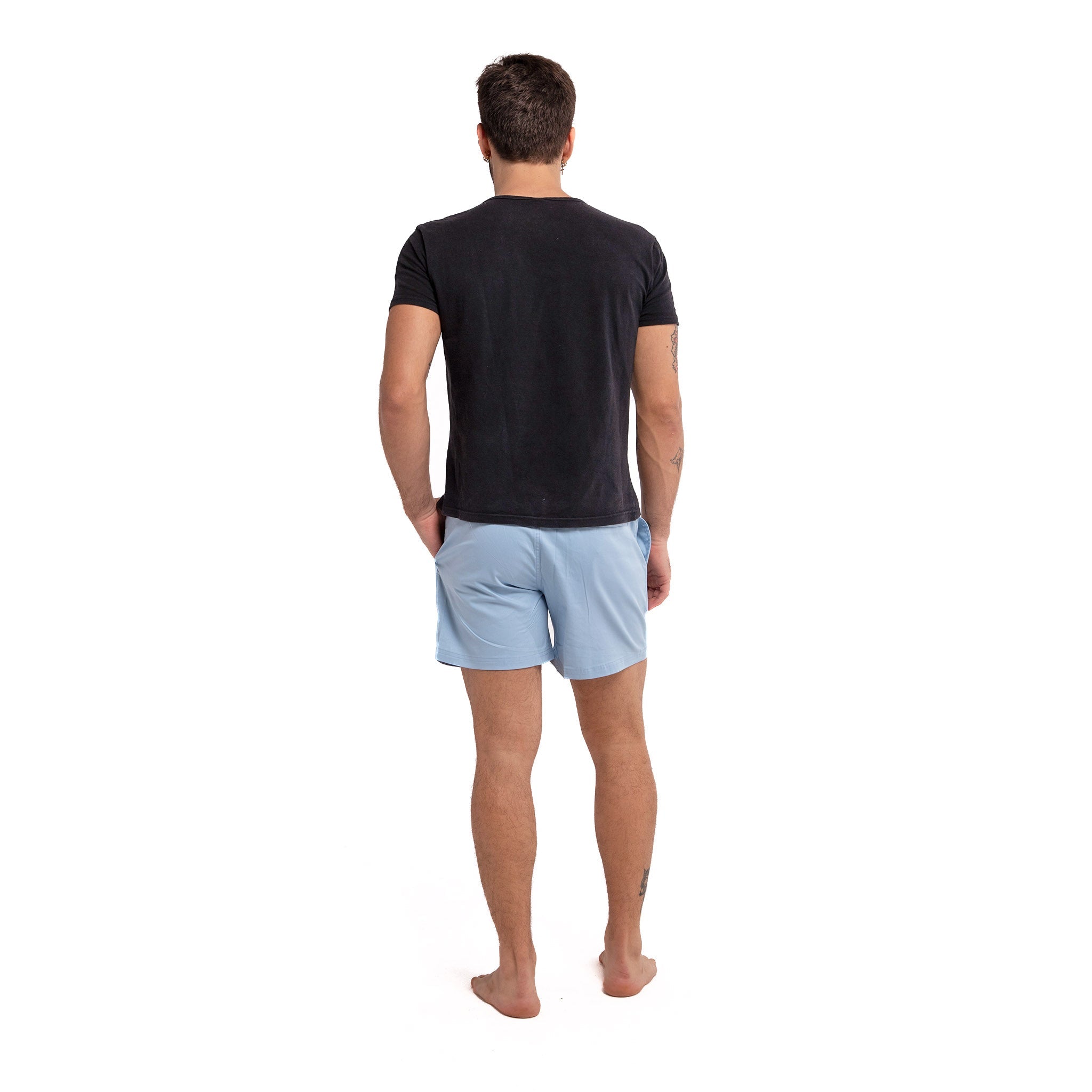 Blue cotton swim shorts by Ruby Tartarus, featuring a relaxed fit and comfortable waistband, perfect for beach or poolside wear.