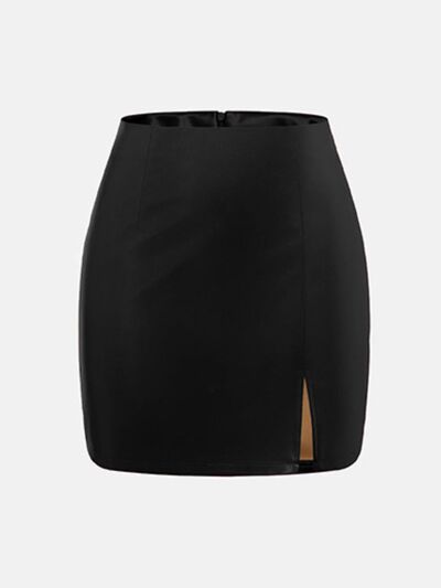 Taupe Oliver MUNSIEUR slit mini skirt featuring a designer zipper detail, stylish and modern for women.