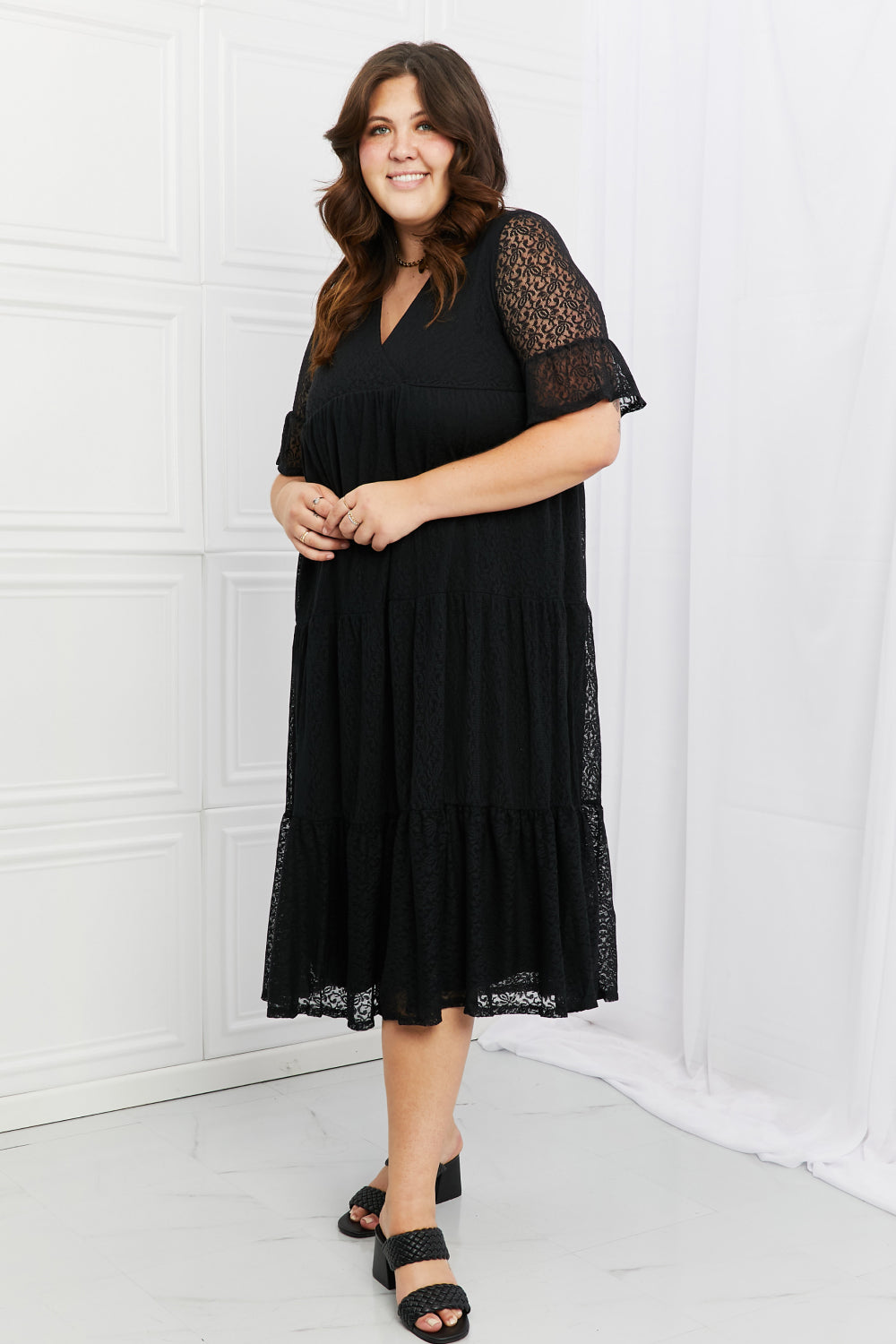 Pear Daisy P & Rose lovely lace full size tiered dress for home and garden decor, featuring intricate lace details and tiered design.