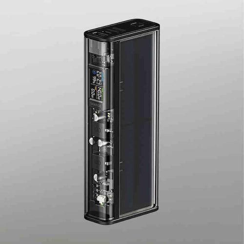 Gold Penelope large capacity portable power bank with transparent design and fast charging for tech accessories.
