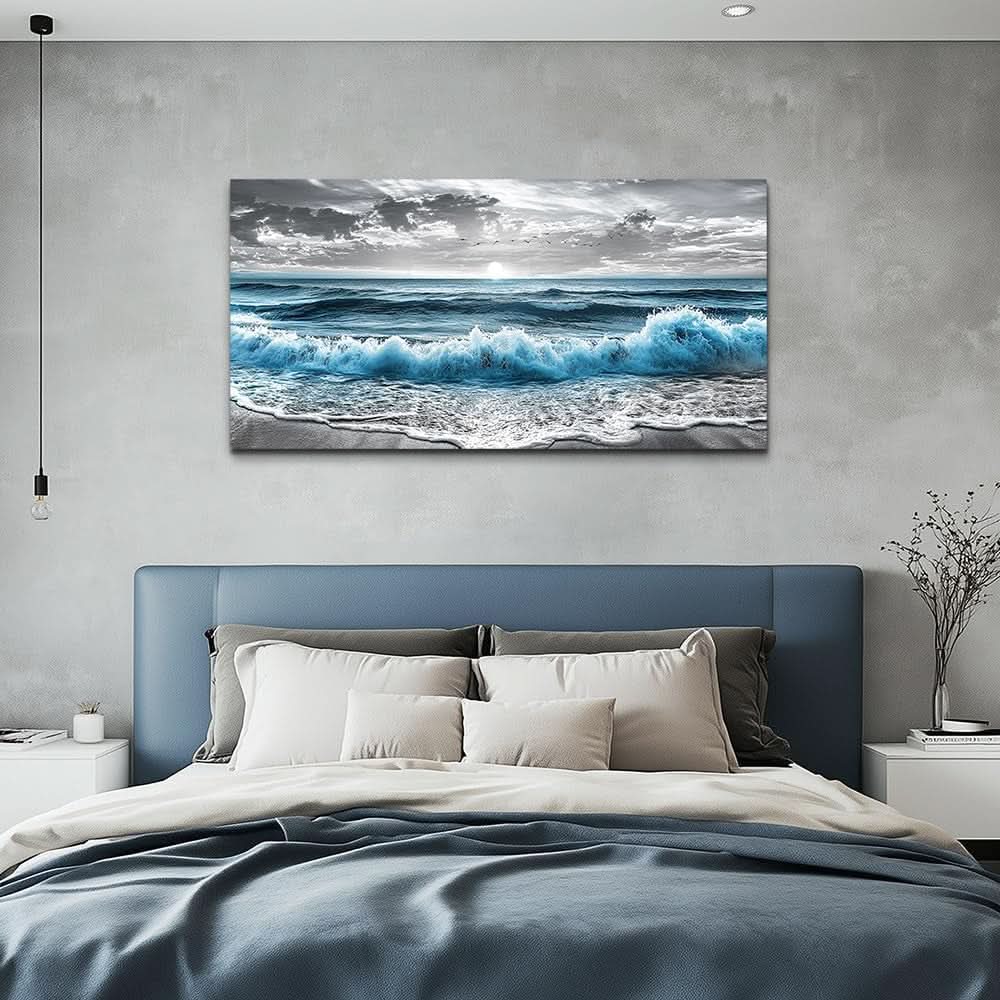 Monoch romatic Seascape Canvas Wall Art 20x40 Inches