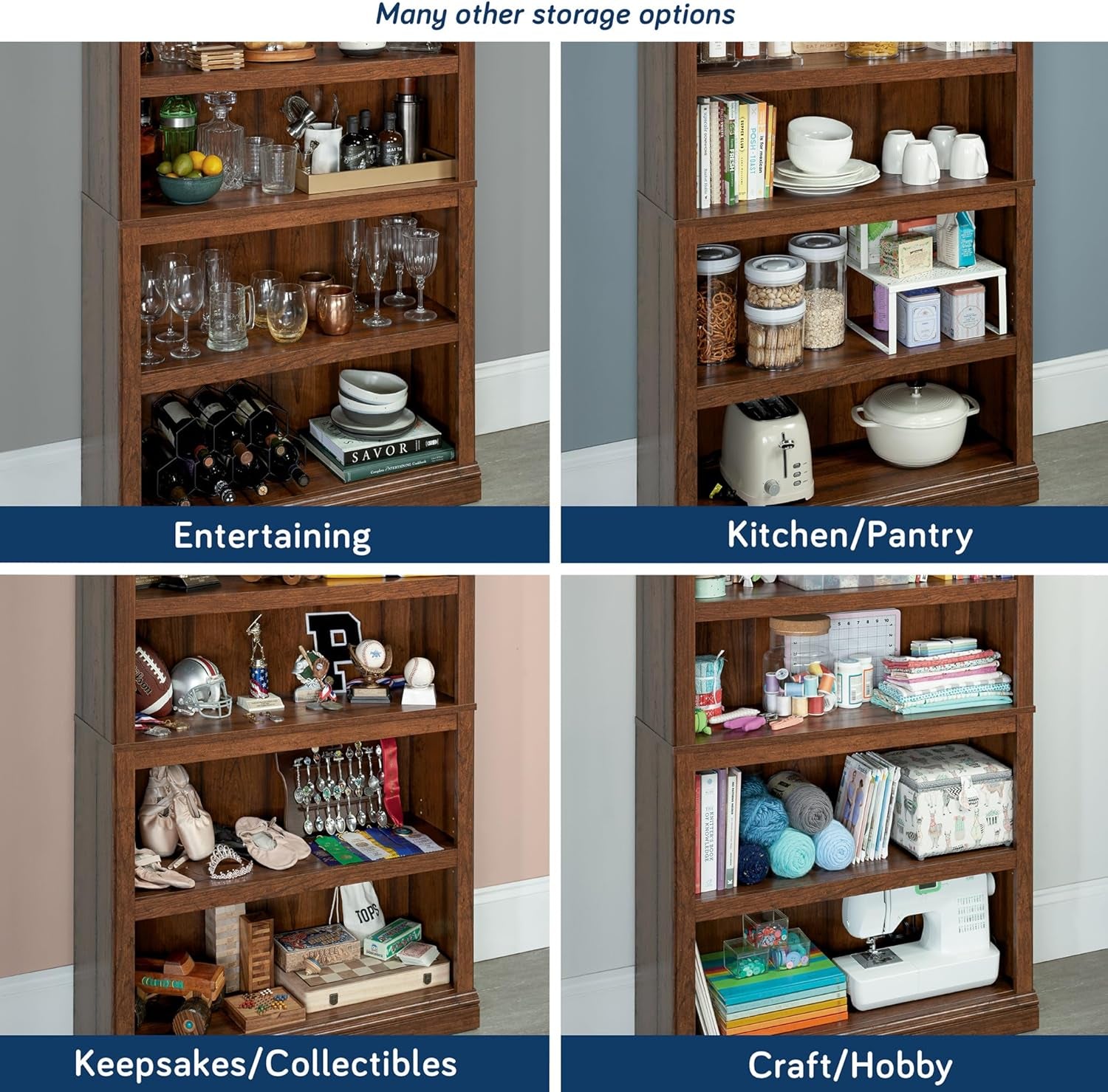 Peach Maple Washington Cherry 5 Shelf Bookcase with adjustable shelves, showcasing elegant cherry finish and versatile storage.