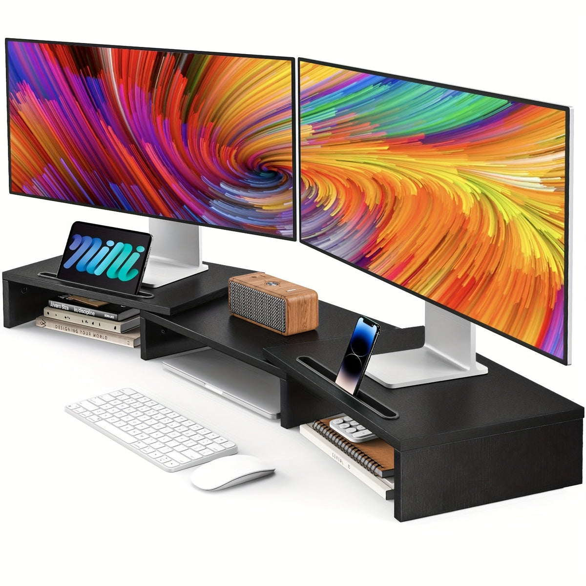 Adjustable Dual Monitor Stand with Storage (2-Slot)