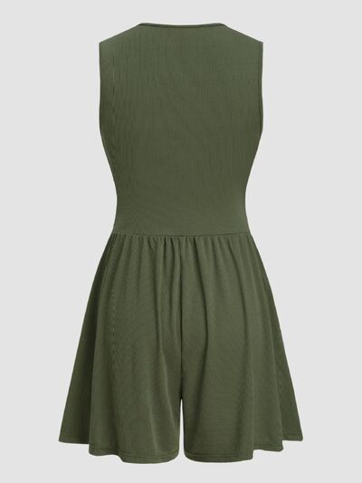 Taupe Oliver MUNSIEUR ruched plunge romper, sleeveless luxury jumpsuit for women, shown in a stylish, fitted T-shirt style.
