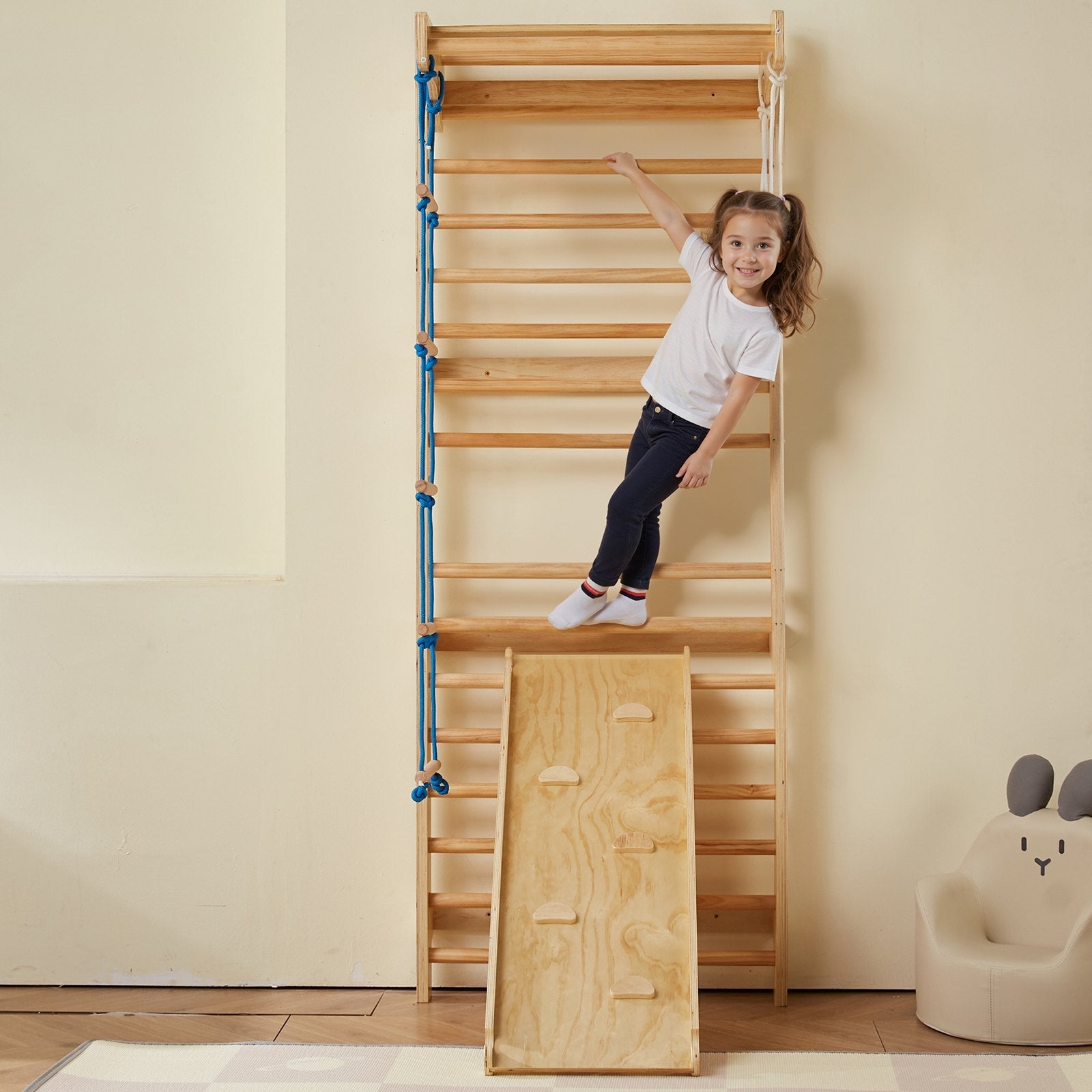 Pear Daisy Swedish Ladder Wall Gym, 5-in-1 wooden indoor climbing toy for kids&