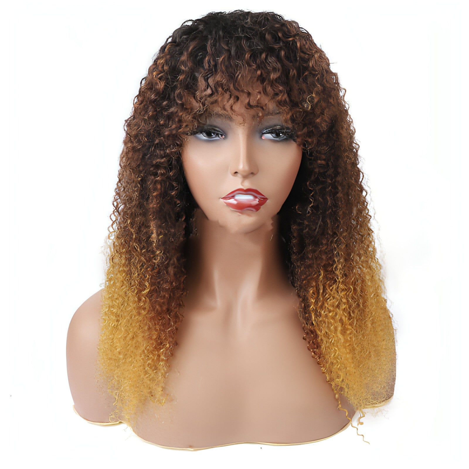 Carmine Juneberry SilkFlow curly wig showcasing shiny, voluminous black curly hair styled for a natural look.