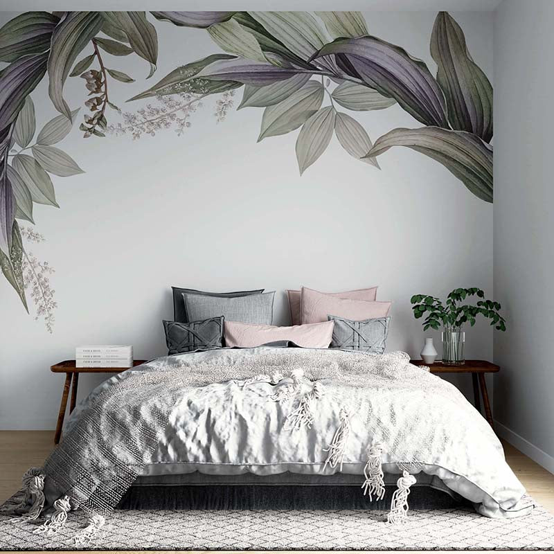 Green Tulsi Banana Leaf Botanical Wallpaper Mural featuring vibrant green banana leaves for a lush home decor accent.