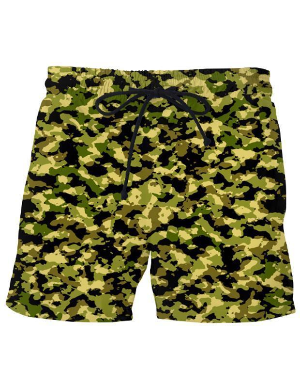 Camouflage Sky Felix swim shorts with elastic waistband and drawstring, suitable for beach or poolside wear.
