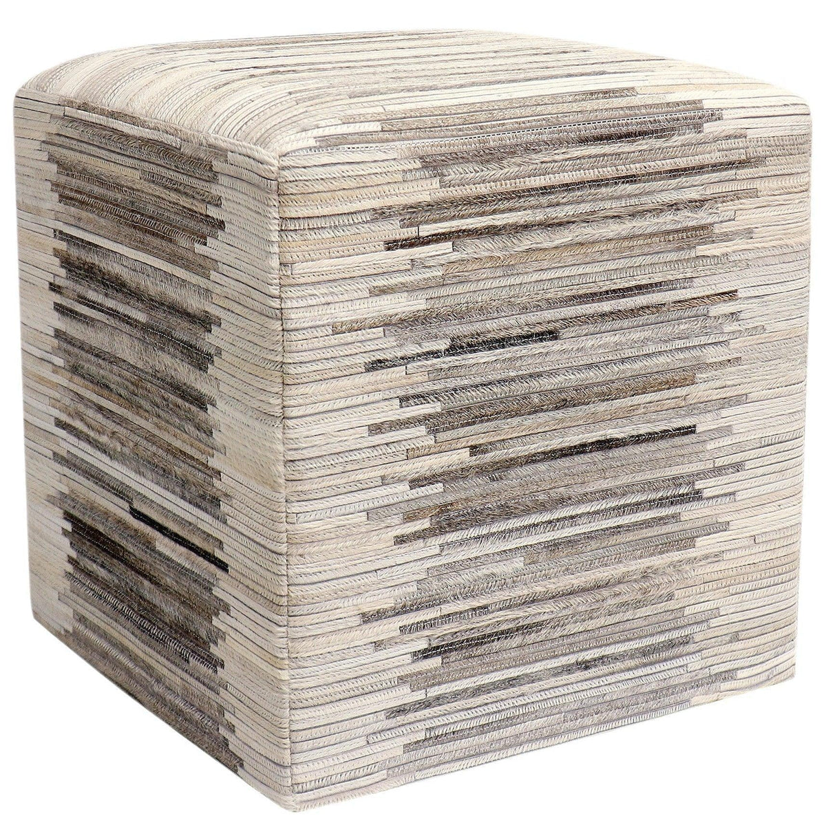 Canvello Cowhide & Sari Silk Pouf Ottoman