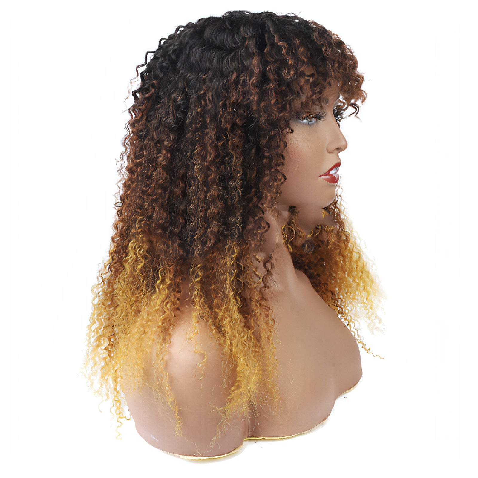 Carmine Juneberry SilkFlow curly wig showcasing voluminous, shiny silk-like curls for elegant hair styling.