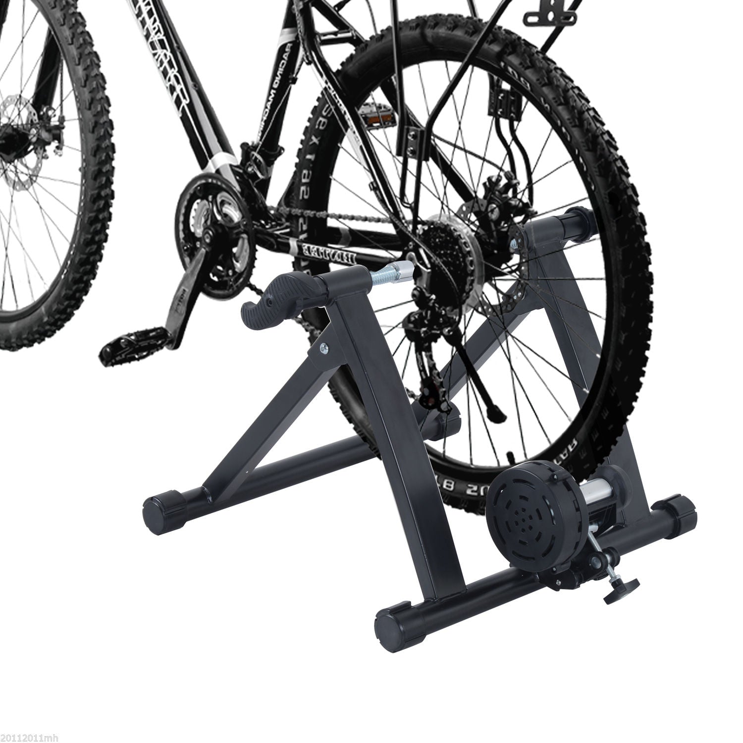 Indoor magnetic bike trainer by Taupe Shadow, folding exercise bicycle cycling equipment with magnetic resistance for indoor workouts.