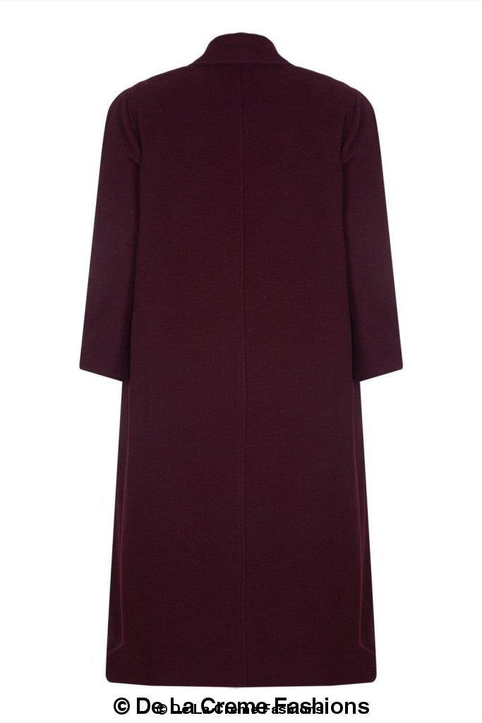 Plus size long coat by Rose Eleusis made of wool and cashmere blend, featuring a tailored fit and classic design.