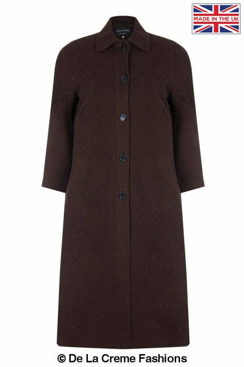 Brown Rose Eleusis Curve Wool and Cashmere Blend Plus Size Long Coat, stylish and warm jacket for women, front view.
