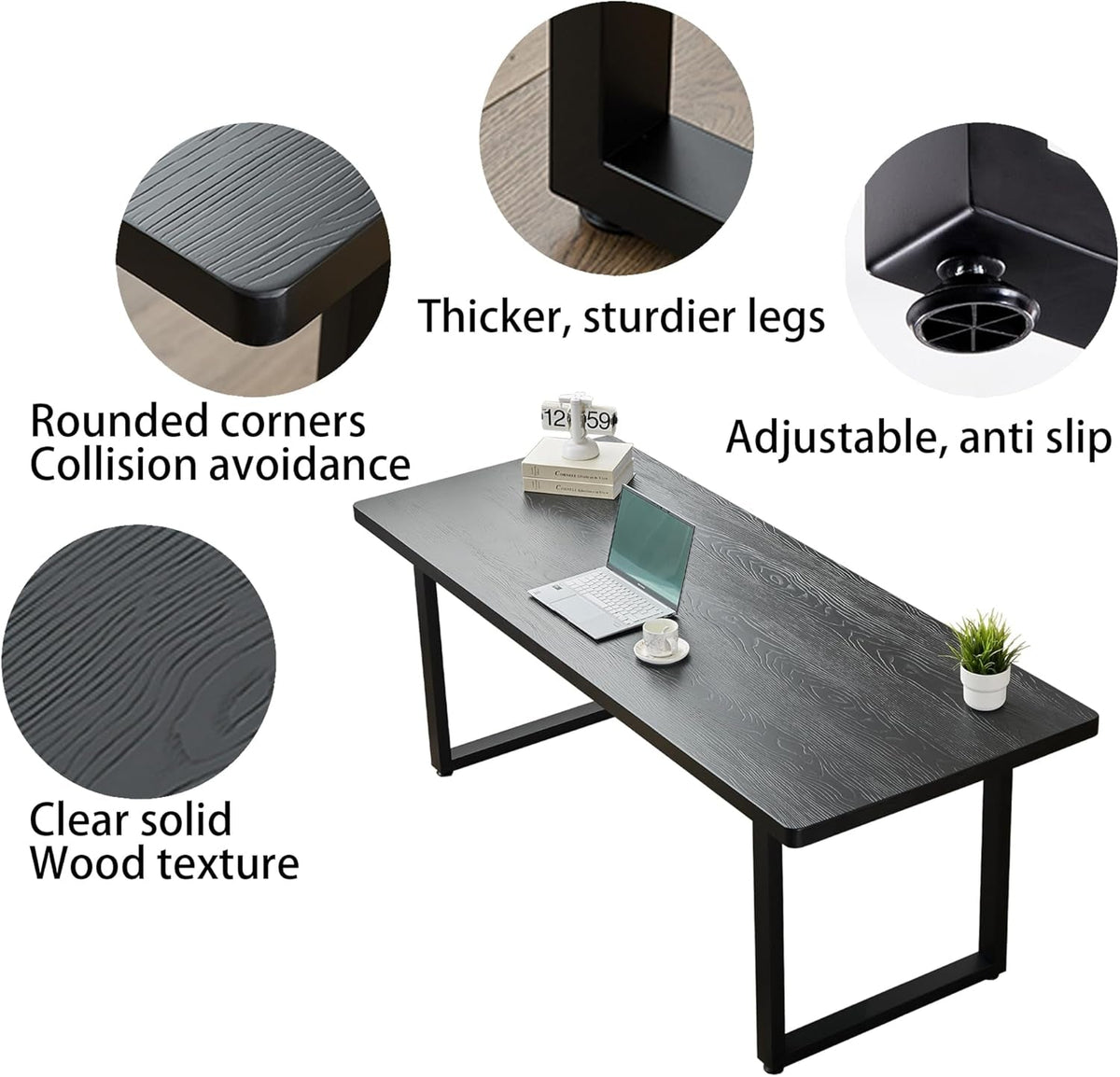 Forty Seven Inch Black Solid Wood Desk Scratch Resistant Finish