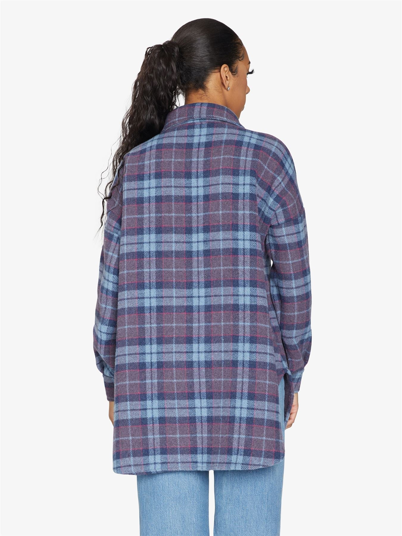 Oversized Nova Check Wool Blend Shacket by Rose Eleusis, showing a stylish plaid jacket with a relaxed fit and button-front design.