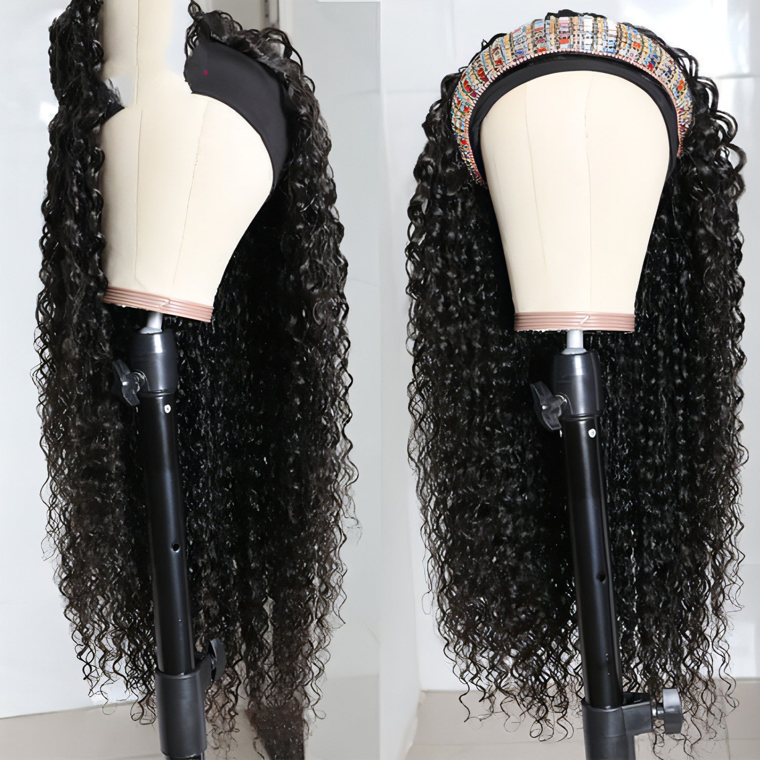 Carmine Juneberry LuxeWave full mechanism hair band wig headgear with real hair, styled for haircare and salon use.