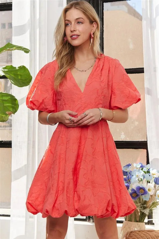 Pear Daisy ADORA puff sleeve floral dress with delicate floral pattern, perfect for home and garden occasions.