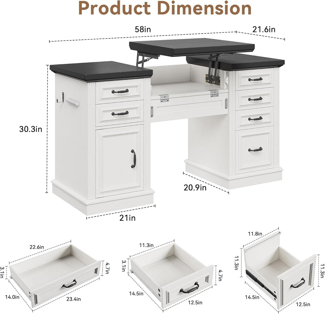 57 Inch Height Adjustable Executive Desk Storage Systems
