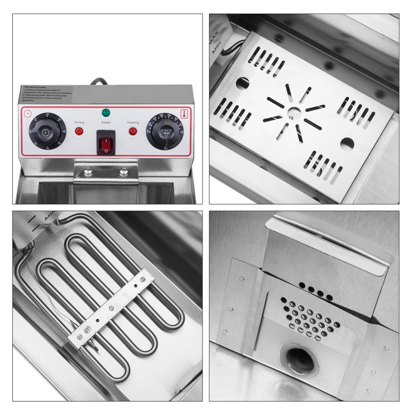 Lilac Milo 1.7KW stainless steel deep fryer with 12.5QT tank, faucet, and single tank design for kitchen use