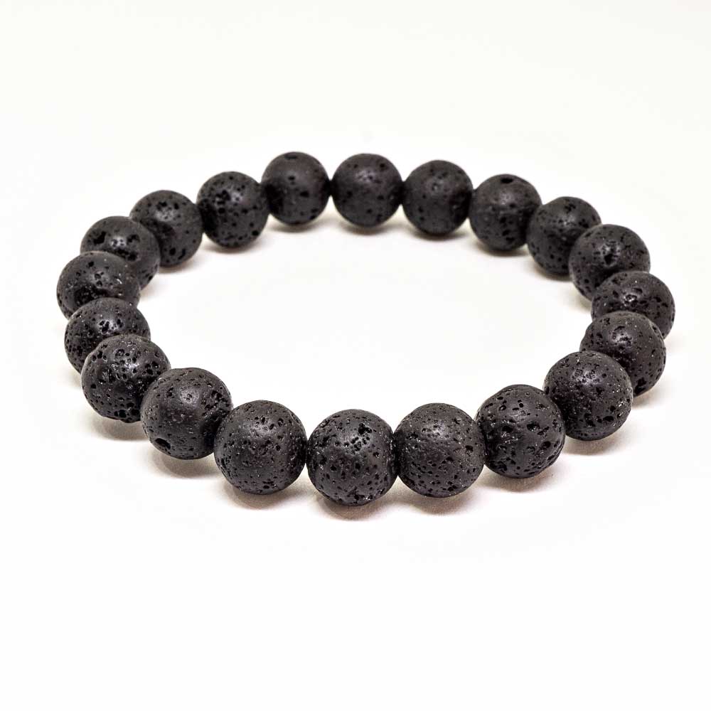 Blue Winterberry Lava Rocks beaded bracelet featuring black volcanic stone beads and natural jewelry design.