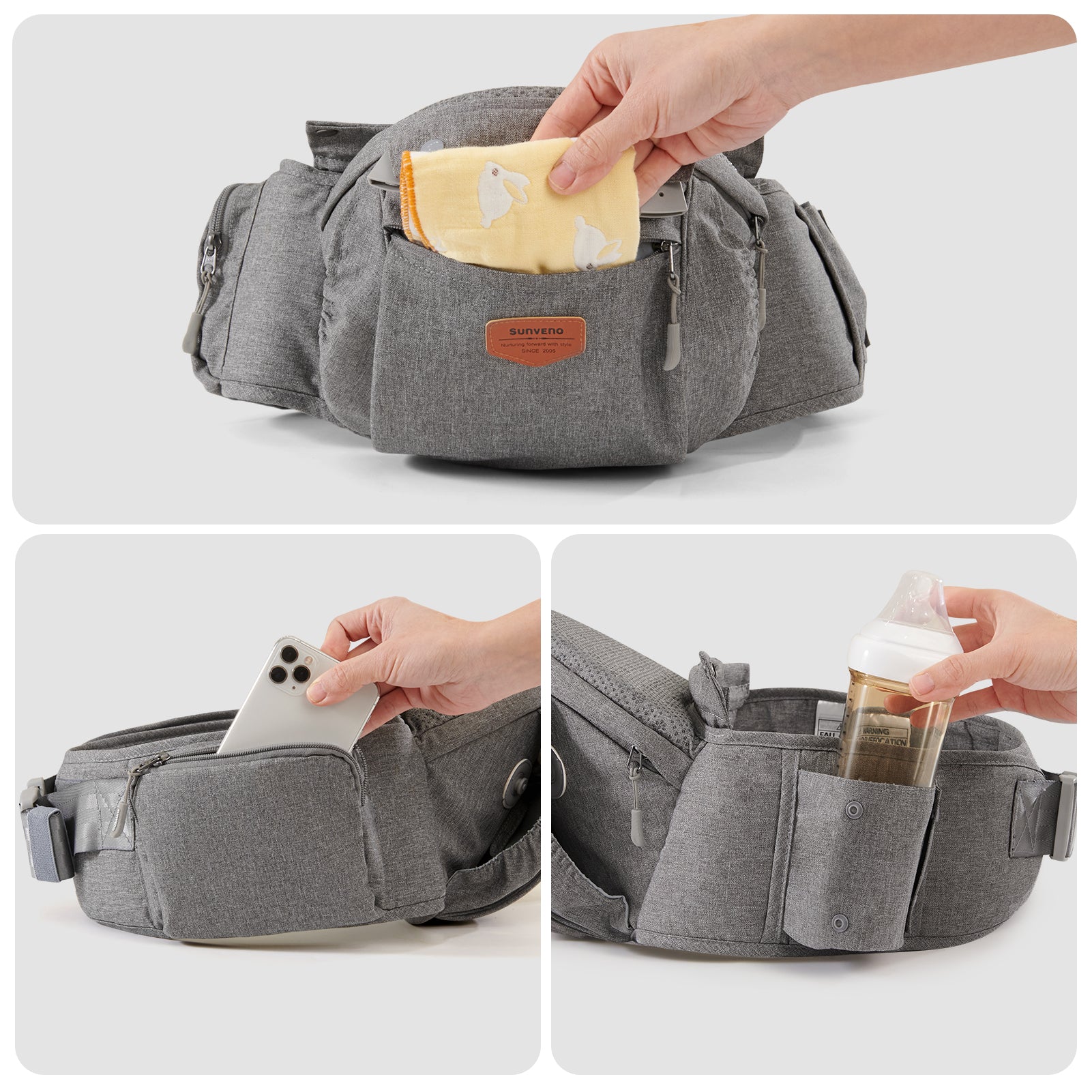 Maroon Chronos ergonomic 3-in-1 baby carrier and hips seat showing adjustable straps and cushioned support for infants and toddlers.