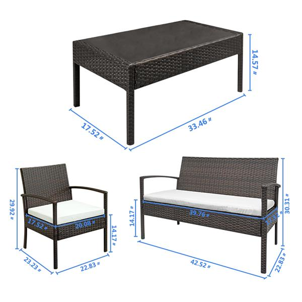 Set of four Lilac Milo rattan patio furniture pieces with cushions, including chairs and table for outdoor lounging.