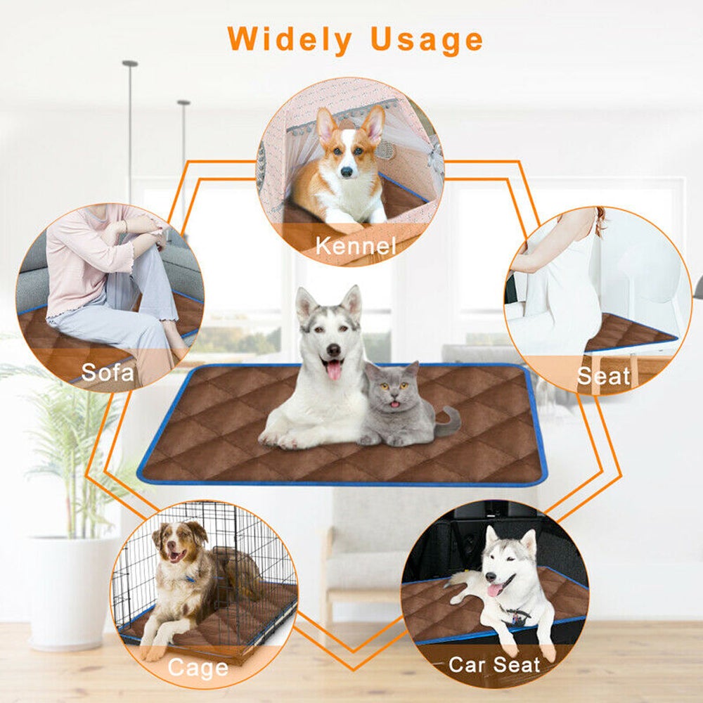Yellow Pandora self-heating thermal mattress bed for dogs and cats, cozy and padded for warmth and comfort.